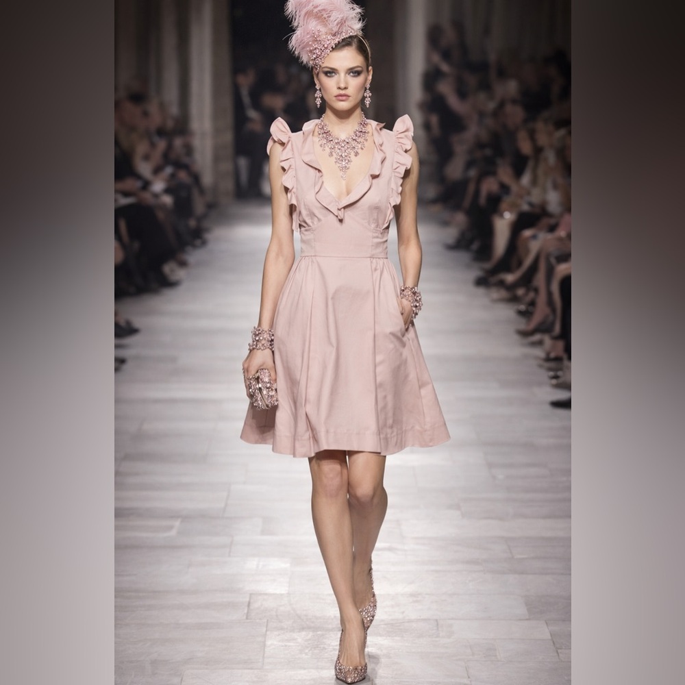 RED Valentino V-Neck Ruffled A-Line Dress